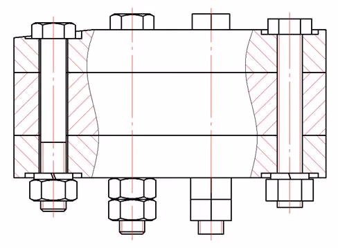 conexiones detalladas y simplificadas con tornillos y tuercas hexagonales