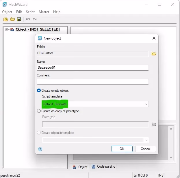 Figura 5. Creación de un objeto de base de datos