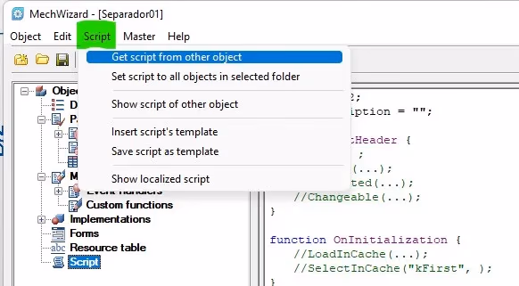 Figura 10: Copia de un script desde un objeto similar