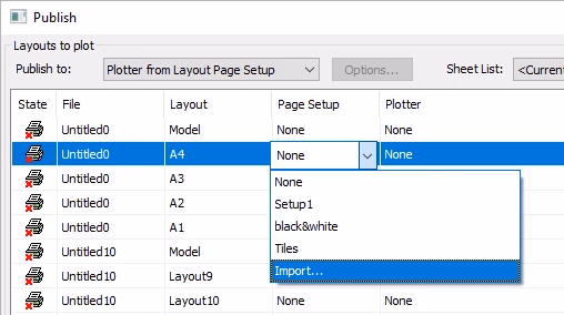 Importación de configuraciones de página para impresión por lotes