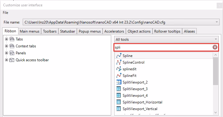 entana de configuración de la interfaz