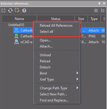 Nuevos comandos en el cuadro de diálogo Referencias externas
