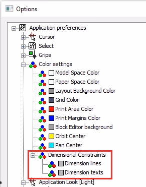 editar el color de las líneas y el texto de las restricciones dimensionales