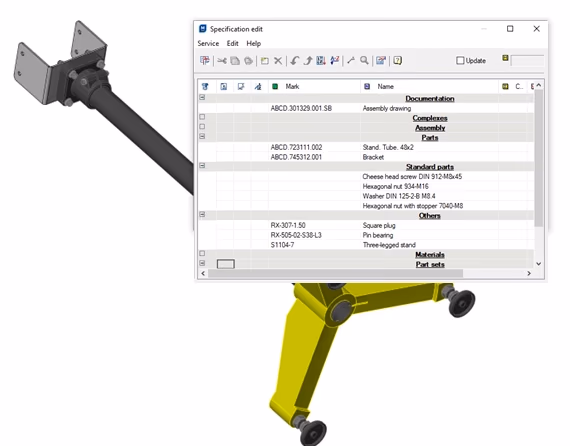 Especificación según modelo 3D