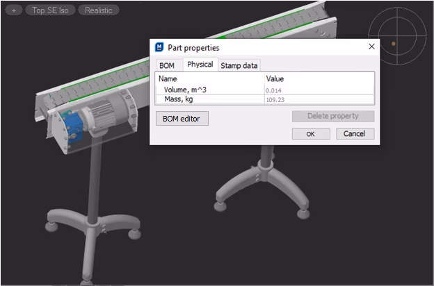 Cálculos de peso del modelo 3D