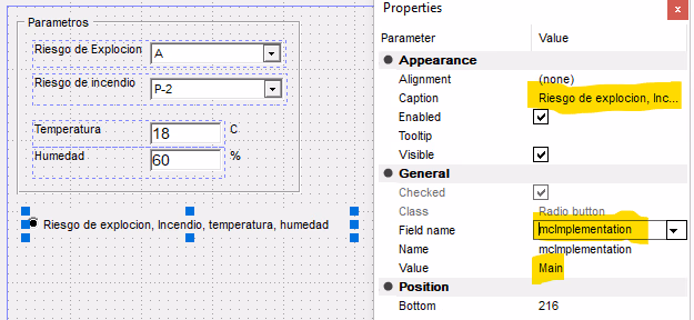 control de las implementaciones gráficas en el formulario personalizado