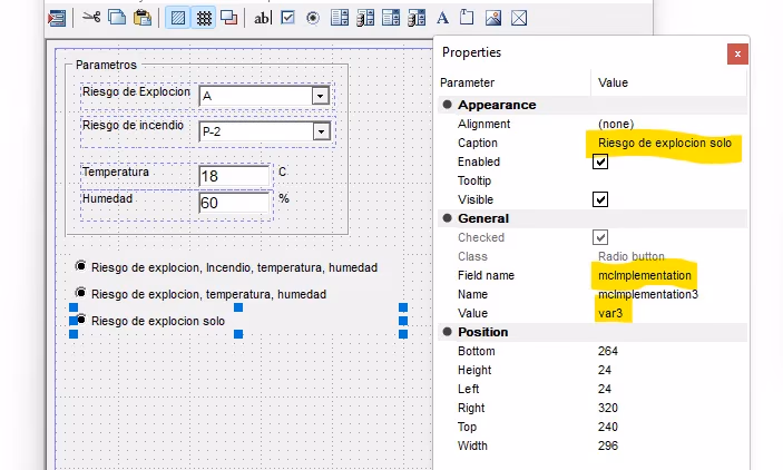 control de las implementaciones gráficas en el formulario personalizado