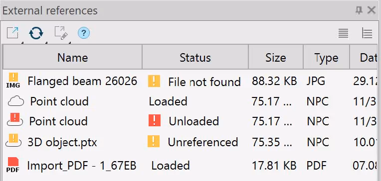 Archivo no encontrado, Descargado, No referenciado