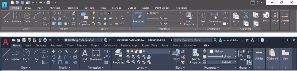 Comparación de las interfaces de cinta de nanoCAD y AutoCAD