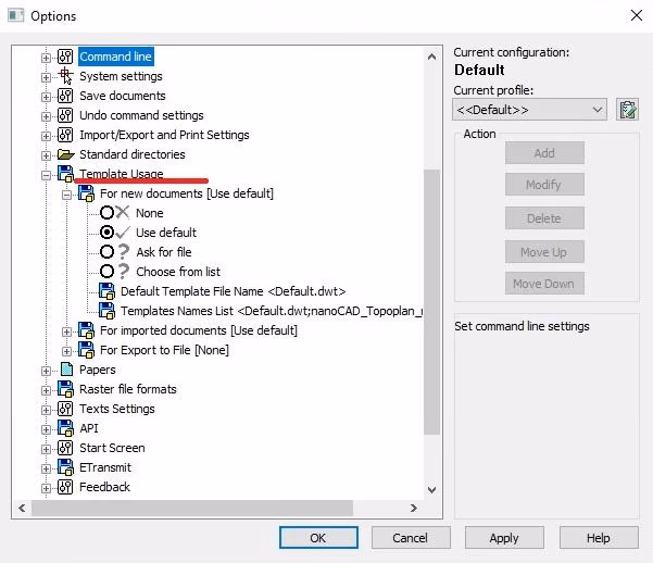 Configuración del uso de plantillas en nanoCAD