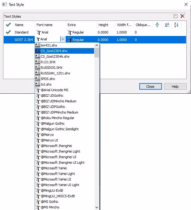 Lista de fuentes disponibles en nanoCAD