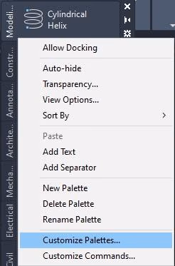 Paleta de herramientas en AutoCAD