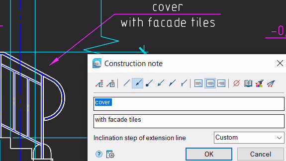 Detalle constructivo con una nota configurable en nanoCAD Construction