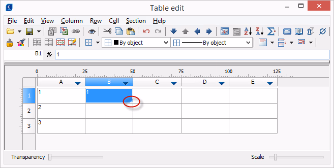 Editor de tablas de nanoCAD Construction con celdas y herramientas de formato