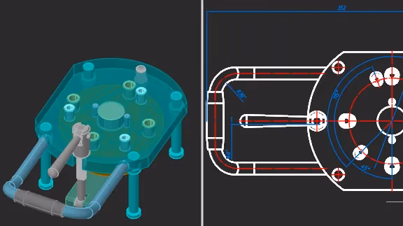 Modelo tridimensional y plano 2D asociados en nanoCAD