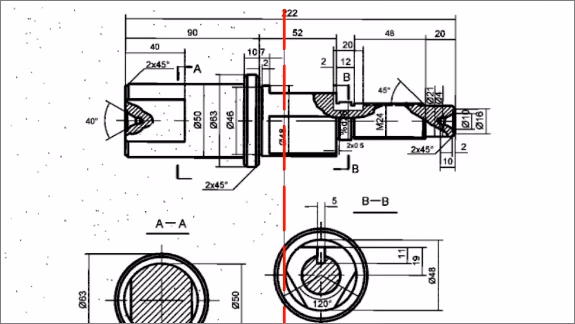 Plano técnico monocromo durante el proceso de limpieza