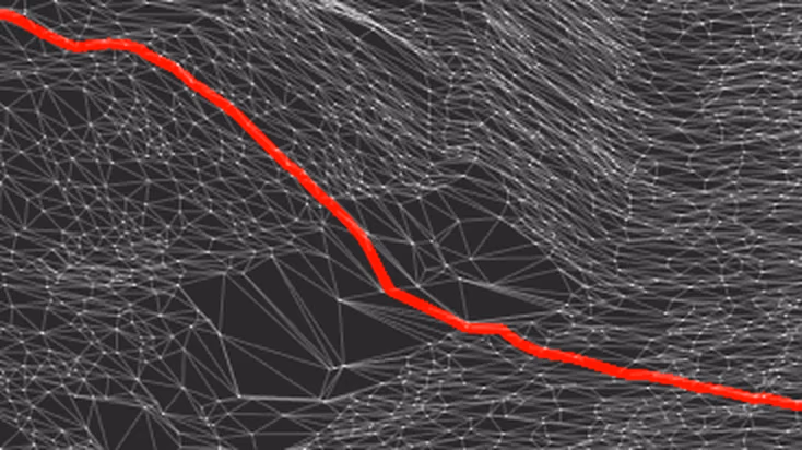 Línea proyectada sobre una malla de terreno en nanoCAD Topoplan