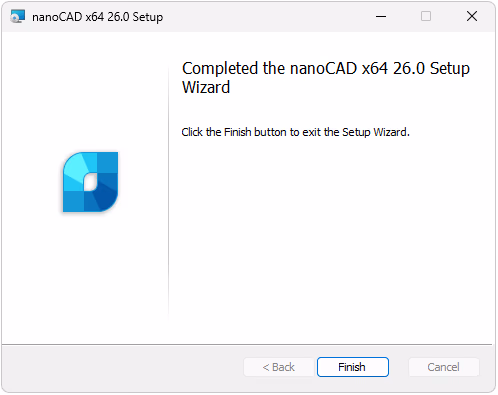 Pantalla final del instalador de nanoCAD 26